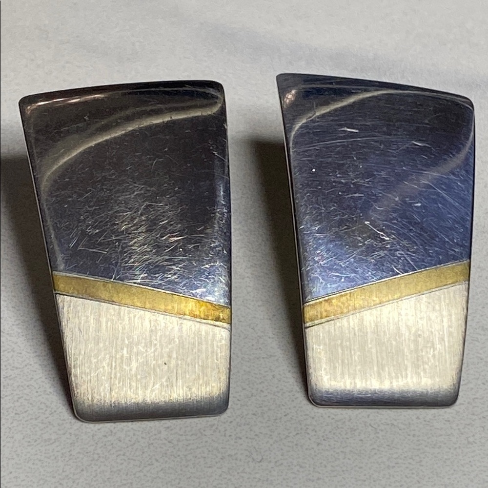 Sterling Silver and‎ Brass Geometric Earrings 925